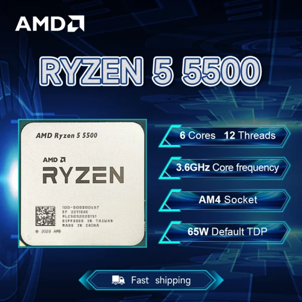 AMD Ryzen 5 5500 R5 5500 3.6 GHz 6-Core 12-Thread CPU Processor 7NM L3=16M 100-000000457 Socket AM4 No Fan