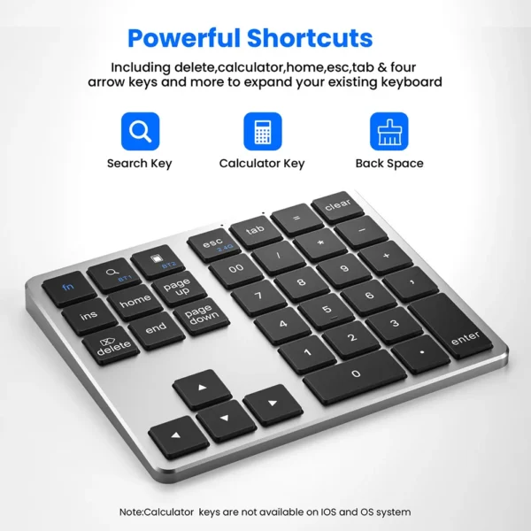 2.4G Bluetooth-Compatible Number Pad USB Rechargeable 35 Keys Wireless Numpad Ultra-thin Numeric Keyboard for MacBook Pro/Air - Image 2