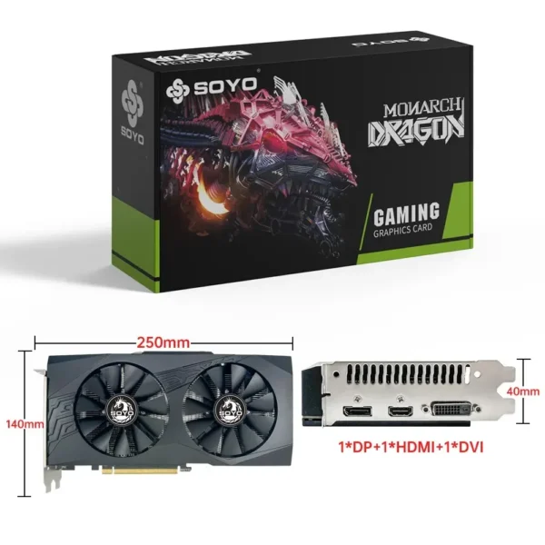 SOYO Original Radeon RX580 8G Graphics Cards GDDR5 Memory Video Gaming Card PCIE3.0x16 HDMI DP DVI for Desktop Computer AMD - Image 3